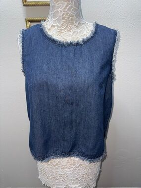 GAP Denim Frayed Edge Sleeveless Tank - Blue